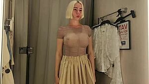 Sexy Try On Haul With Transparent Clothes At Mall Flashing