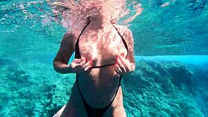 UNDER WATER SEX WITH HOT MILF in sauna deepthroat blowjob on big pussy lips