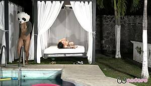 Latina Amateur Bent Over Assfucking Anal Blowjob In Public Pool While Husband Unaware