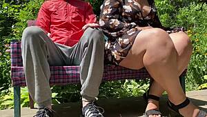 Mature MILF with great ass pisses on me in the park. Wet fetish roleplay with curvy chubby babe