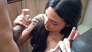 latina stepsister deepthroats big black cock in homemade couple sex