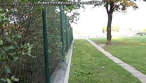 Chick fucked in tight holes outdoors