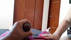 Blonde milf catches stepson masturbating his nice cock