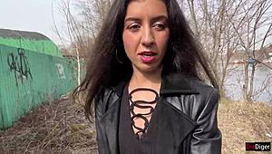 Teen 18+ girl gets cum on face and walks through park covered in sperm to shock people