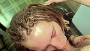 Her leather jacket turned him on so hard, rough blowjob and bent over fucking nearly broke the table