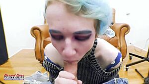 Petite Blue Haired Raven Finger Fucks Her Twat And Sucks A Juicy Big Cock