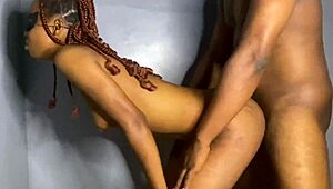 i'm so turned on by this sexy brown skin beauty, petite and curvy, spitting while licking eagerly.