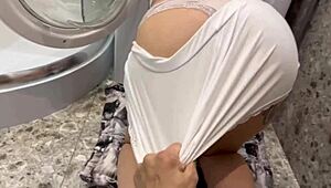 my sexy stepsister stuck in the washing machine, begging for help in her underwear