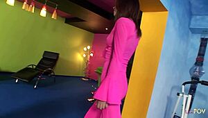 Pink fencenet brunette intensely licks small titty lesbo lover while she masturbates