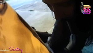 hot prostitute sucking huge black cock and fucking the big-dicked lover outdoors