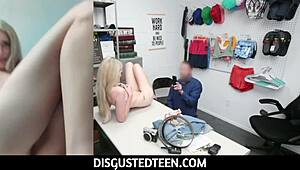 Blonde teen caught stealing, offers sex.