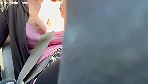 Artemisia Love flashes her big boobs during a horny car ride.