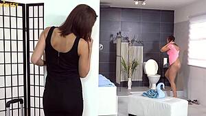 being invited to lick wet pussy and scissor