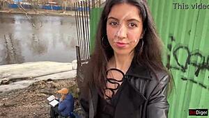 Teen 18+ girl gets cum on face and walks through park covered in sperm to shock people