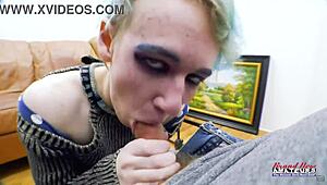Petite Blue Haired Raven Finger Fucks Her Twat And Sucks A Juicy Big Cock