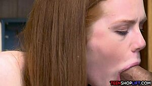 ozzie teen redhead ella hughes caught stealing gets monster cock blowjob