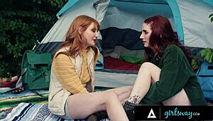 hey lacy lennon why are you and your redhead neighbor scissoring pussies hard during this camping trip affair