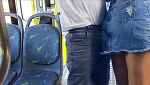 Young student in panties gets fucked on the public bus.