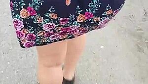 i follow and lift skirt of chubby milf on street
