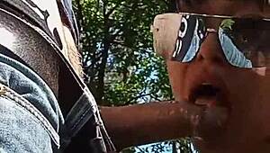 Outdoor deepthroat blowjob behind scenes