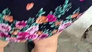 i follow and lift skirt of chubby milf on street