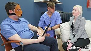 Wicked teen endures painful anus treatment in brutal asylum.