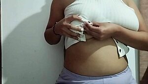 Milf massages her big natural tits with lots of pleasure in real homemade video.