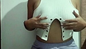 Milf massages her big natural tits with lots of pleasure in real homemade video.