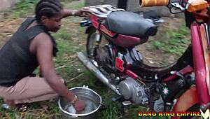 i begged him to fuck me after washing my husband's motorcycle and he gave me hardcore sex