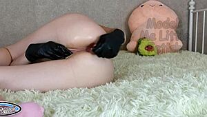 fetish latex gloves for pissing, stepsister with butt plug in ass during masturbation