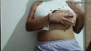 Milf massages her big natural tits with lots of pleasure in real homemade video.