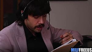 milf secretary gets used by traders at work group.