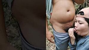 outdoor blowjob is my favorite with wet pussy and creampie