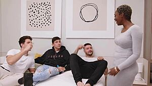 Ebony roommate shouts, 'Let's have a wild Spanish party with the brothers!' 