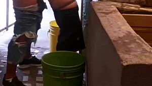 Teen gets her ass fucked by cousin while doing laundry.