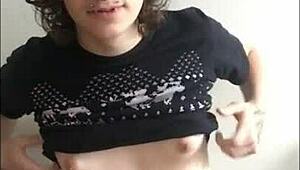 Cute transsexual girl masturbates to intense orgasm