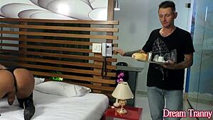 Hot Trans Slut Bianca Reis Blows Two Men