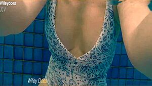 Wife Swimming in the Hotel Pool in a Hot One Piece