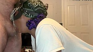 Submissive ebony gets throatfucked with gagging