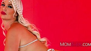 Blonde curvy milf licks herself from his cock after coming. Tasting so good with big tits chubby body