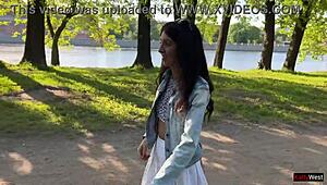 my petite friend controls my orgasms in public with vibrator