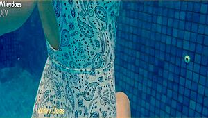 Wife Swimming in the Hotel Pool in a Hot One Piece