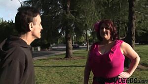 obese amateur receives cum on her gigantic tits