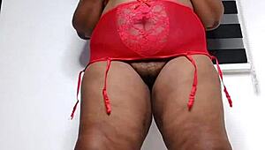 Thick thighs hotwife teases in red lingerie intensely