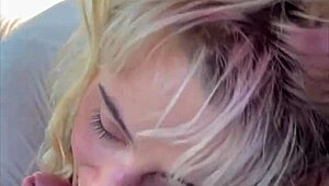 real hooker with blonde hair gives a bbbj & gets bent over & fucked bareback from behind & takes a load on her ass