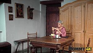 Horny milf rides young boyfriend on kitchen table