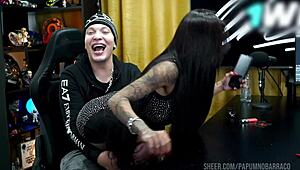 ruan gets super horny as bibi griffo grinds on his lap deliciously in the podcast