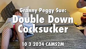 Granny Peggy Sue Uses Dildo And Cock For Double Deepthroat Action