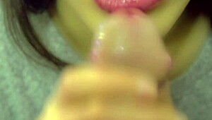 Japanese hot step sister gives close-up facial blowjob cumshot