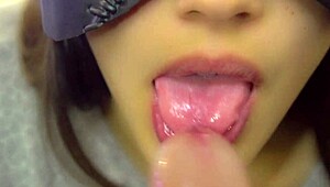 Japanese hot step sister gives close-up facial blowjob cumshot